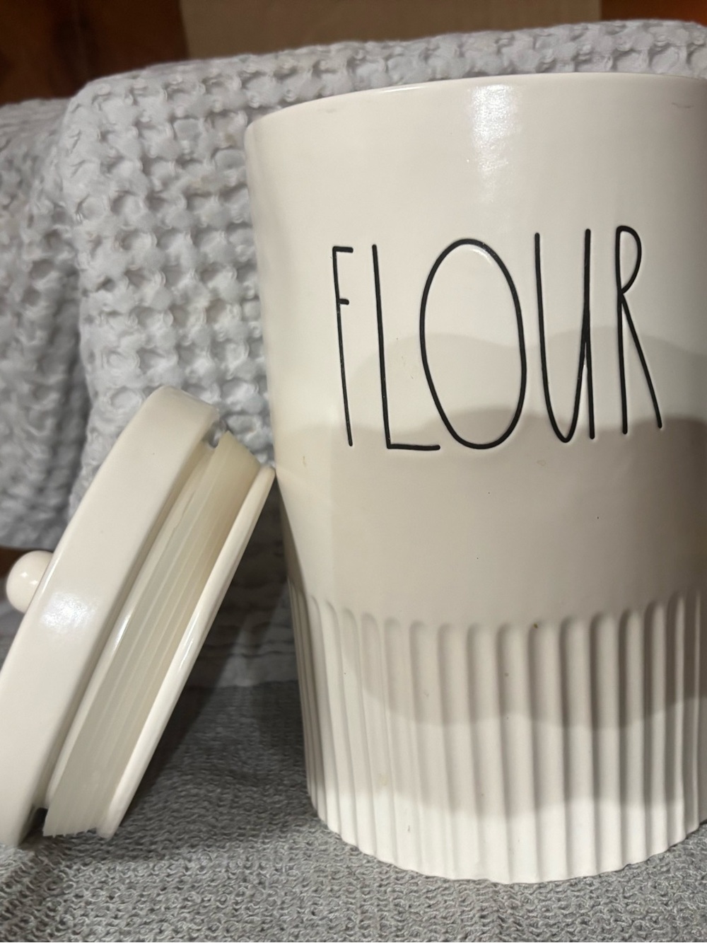Rae Dunn by Magenta “FLOUR” White Ceramic Canister – Ribbed Farmhouse Kitchen